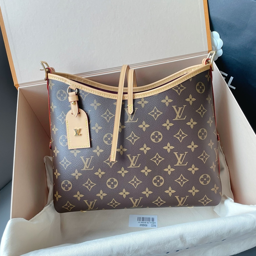 LV CarryAll PM Tas Anak Ibu m46203 Kulit Sapi Monogram Bunga Bagian Dalam Merah Tas Bahu Tas Selempa