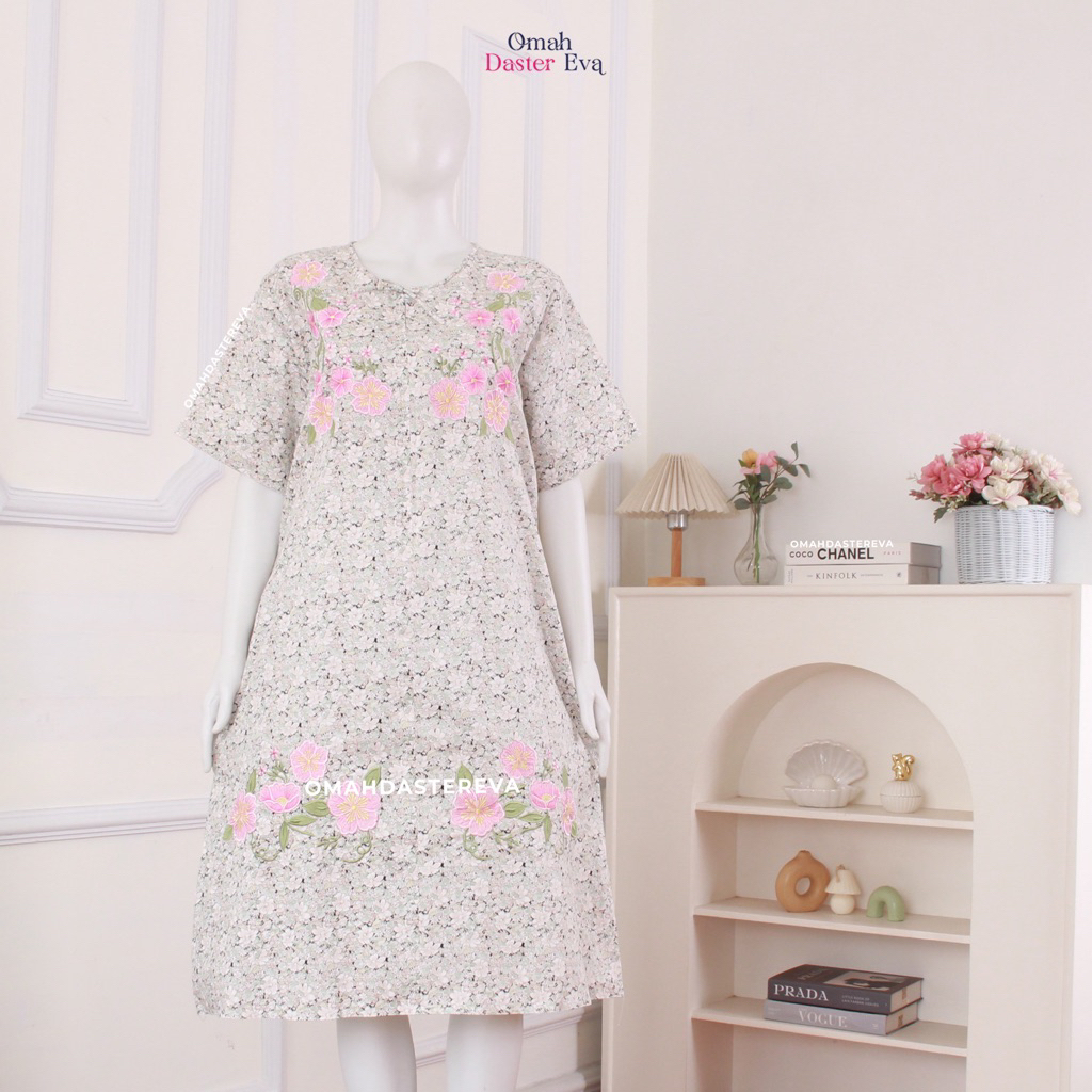 Omah Daster Eva | Daster pendek Bordir Cantik Malang Size XXL | Katun Jepang Premium |  Adem Nyaman