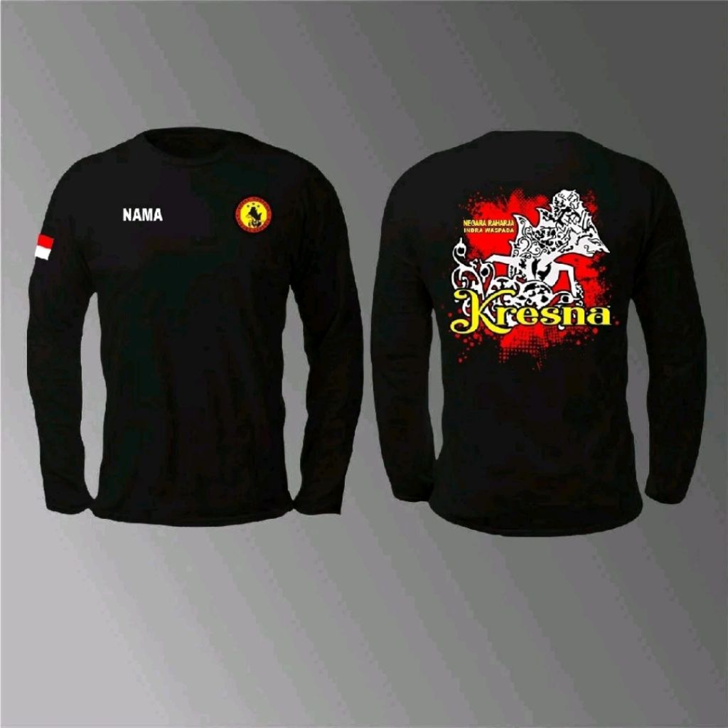 KAOS LENGAN PANJANG INTELKAM MOTIF WAYANG KRESNA PUTIH BG MERAH FREE NAMA