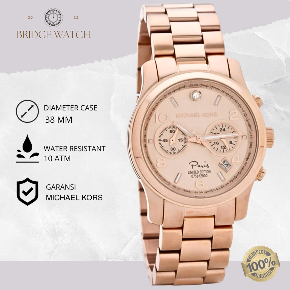 Jam Tangan Wanita Michael Kors Limited Edition Paris MK5716 Chronograph Rose Gold Stainless Steel Me
