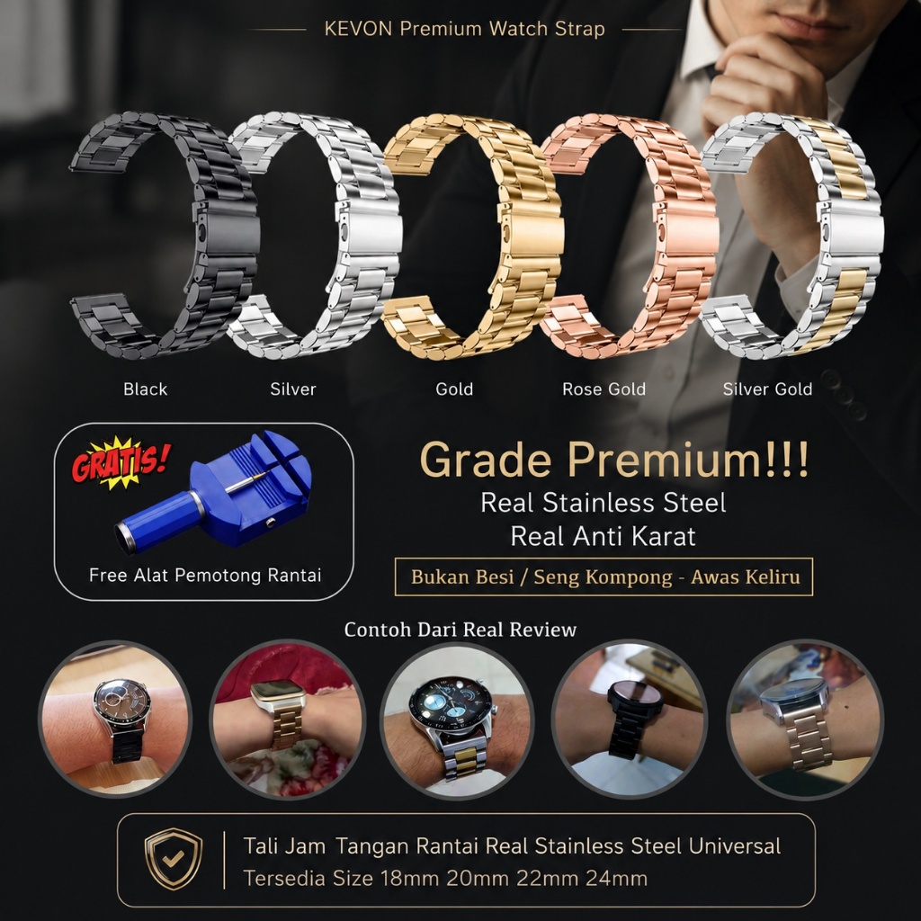 QRS Stainless Steel Universal 18mm 20mm 22mm 24mm - Strap Logam Pengganti Strap 18mm 20mm 22mm 24mm 