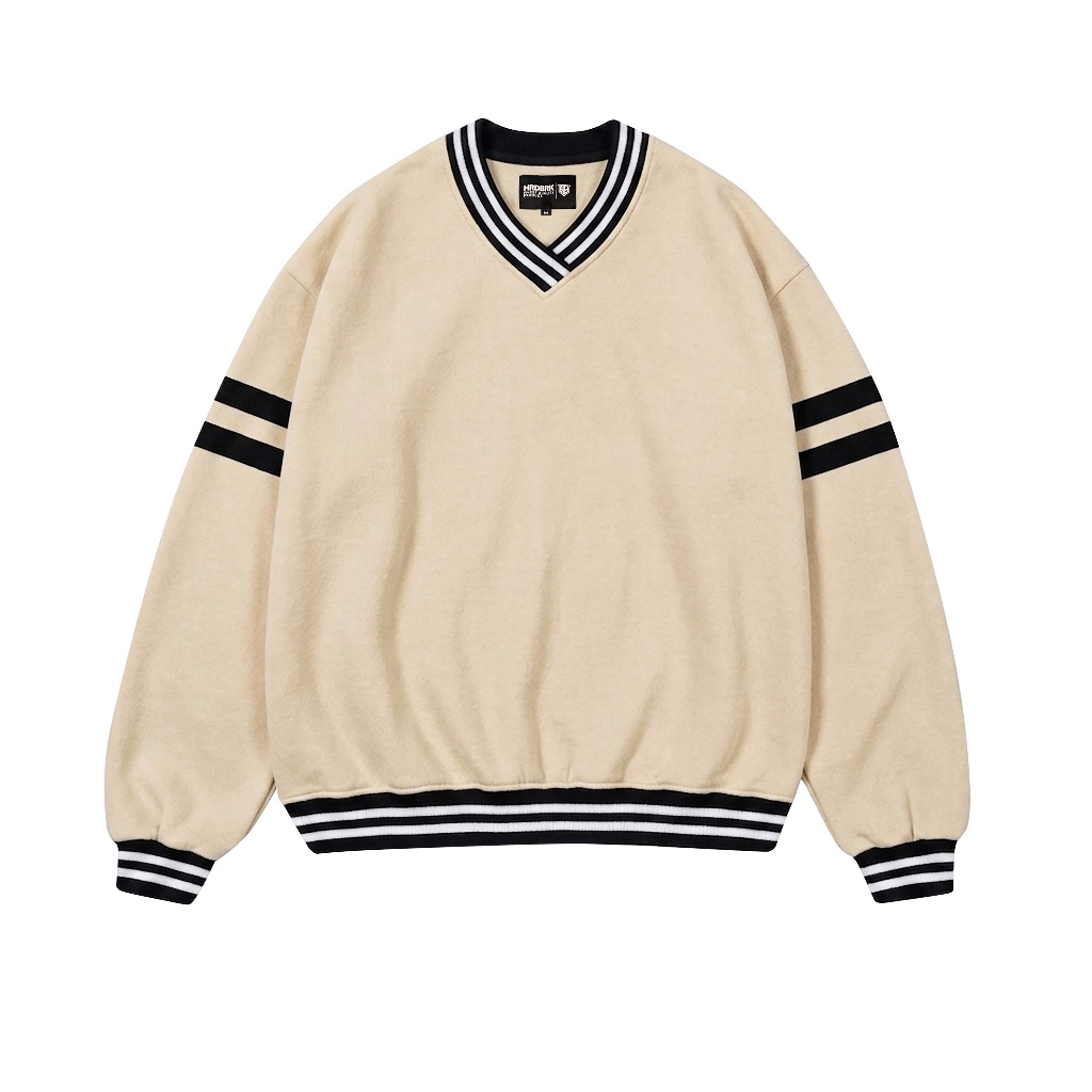 Hardbreak Sweater Polos Crewneck V-neck Unisex Bahan Fleece  - Cream