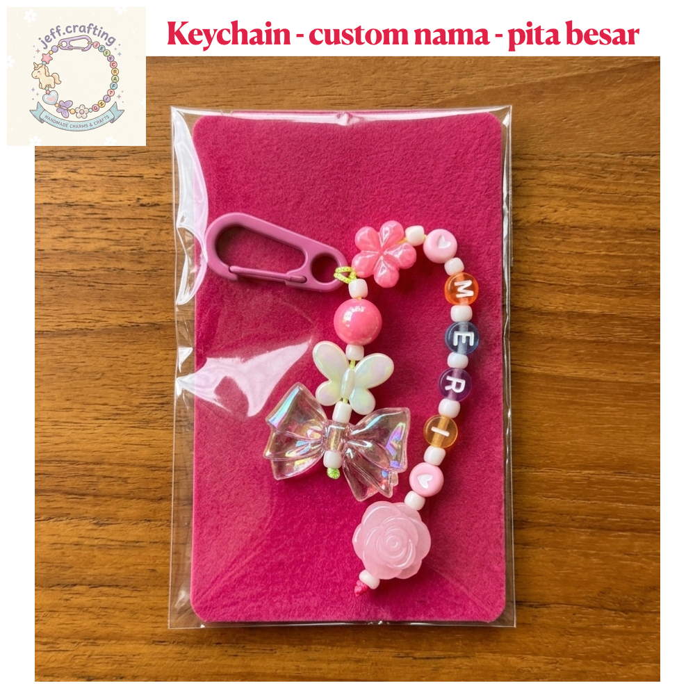 keychain, gantungan kunci, gantungan tas custom nama - pita hologram