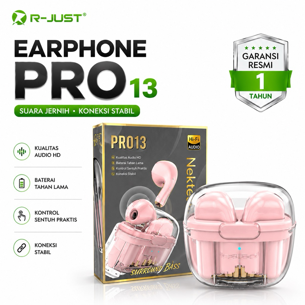PRO 13 TWS NEKTECK Resmi GARANSI 1 TAHUN Earphone Wireless Headset Bluetooth, HiFi Suara Jernih