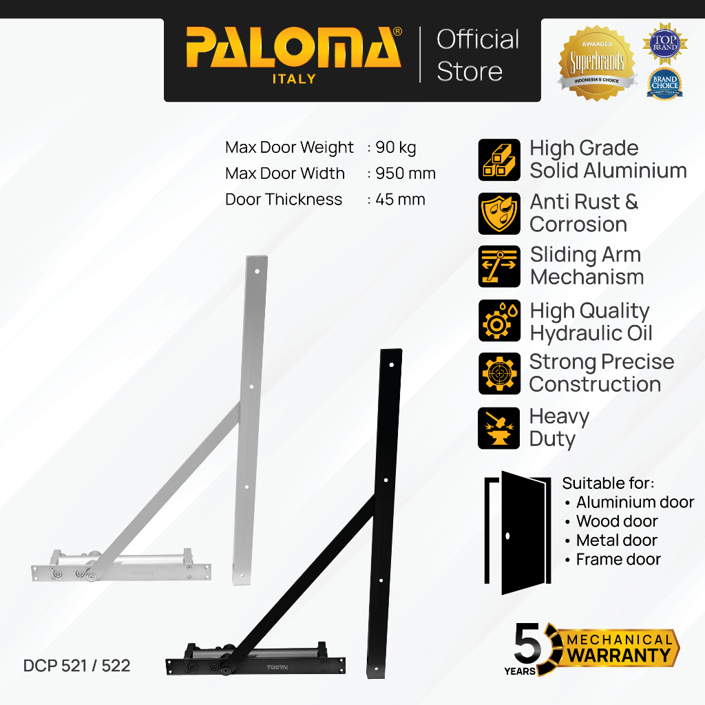 PALOMA Door Closer Penutup Pintu Otomatis Concealed Tanam Aluminium White Putih Natural Anodized Bla