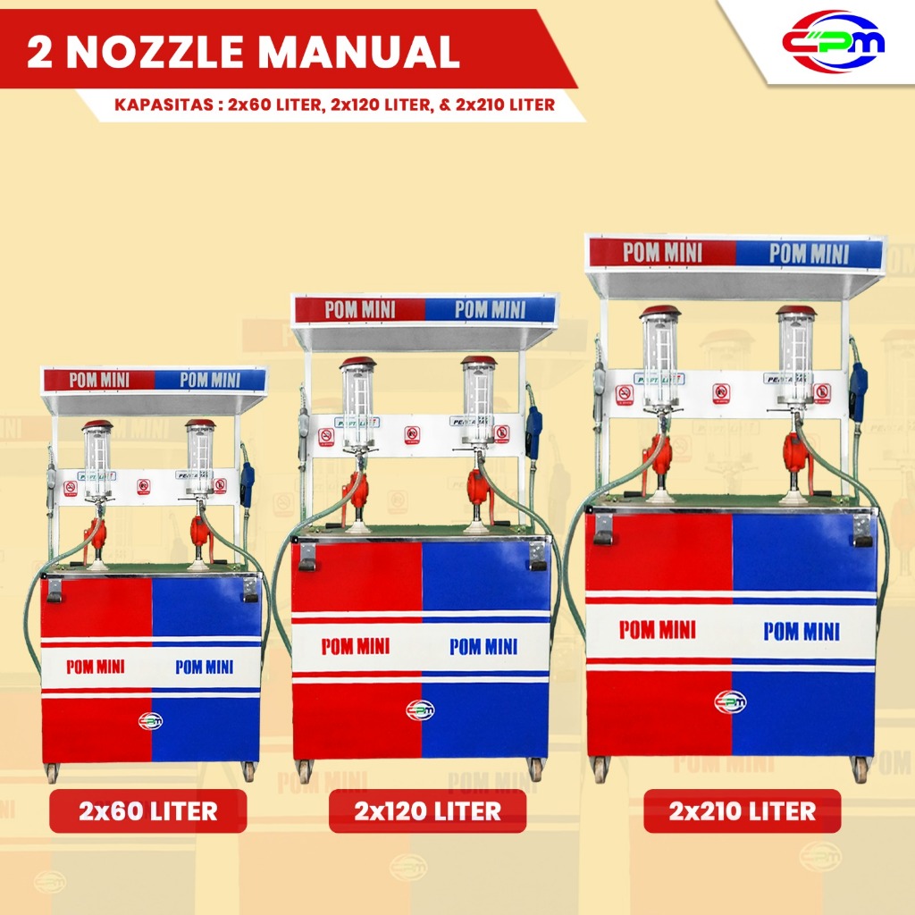 POM MINI - Pertamini Manual 2 Nozzle (kapasitas tangki 2x60, 2×110 & 2×210 liter)