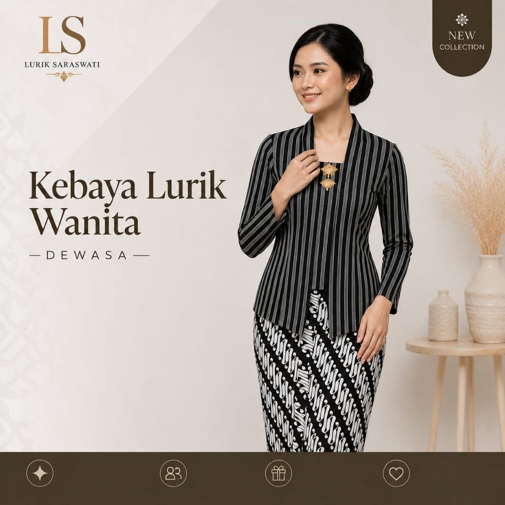 Atasan Kebaya Lurik Wanita Dewasa - Abu