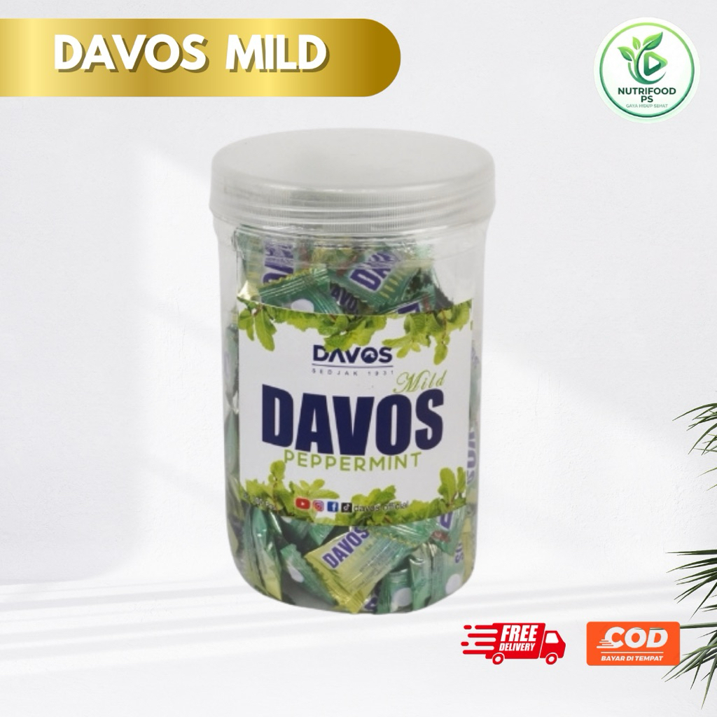 Permen Davos Toples Mild Rasa Mentol Sedang Kemasan Toples Penyegar Mulut