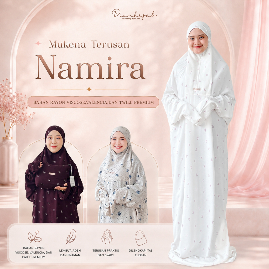Mukena Terusan Dewasa Motif Namira Series by Dianhijab.id - Bahan Rayon Viscose Adem Nyaman Bisa Cod