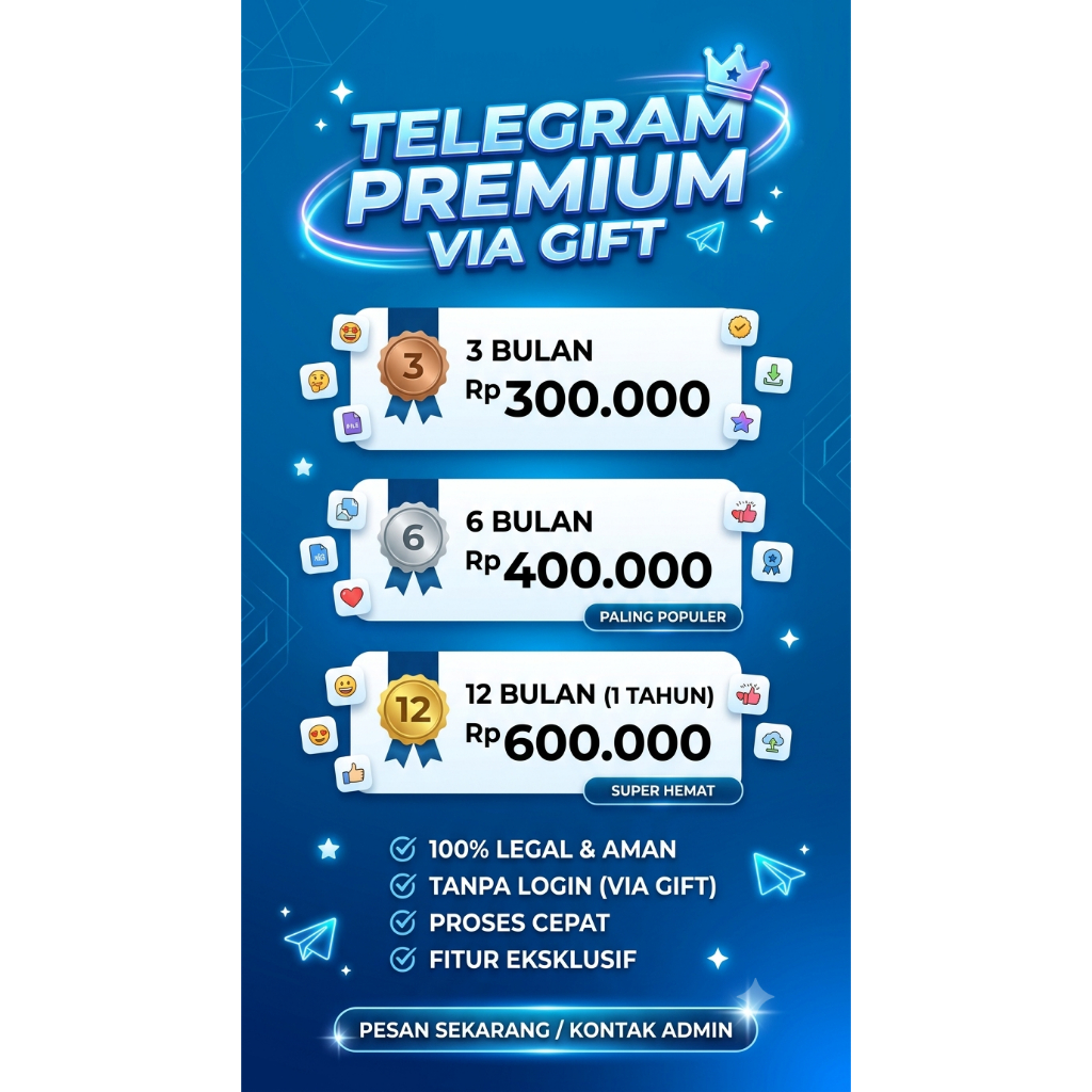 Telegram Premium Via Gift - Legal, Proses Cepat & Tanpa Login (3, 6, 12 Bulan)
