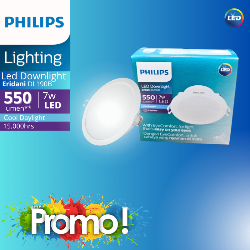 Philips LED Downlight Eridani 7W Warna Cahaya Putih Cool Daylight 6500K Hemat Energi 80% dengan Masa