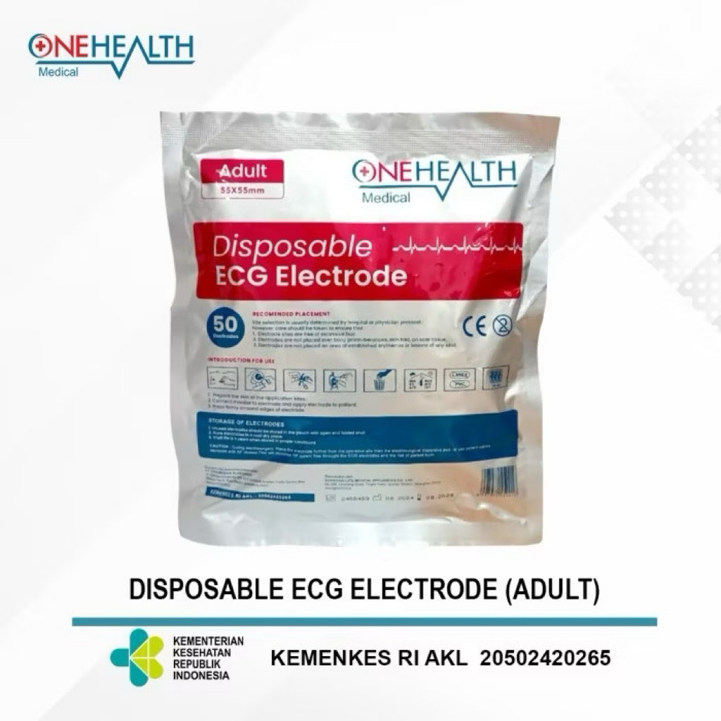 OneHealth Elektroda EKG Dewasa 50 Pcs - Rekat Kuat, PVC-Free, Alumunium Foil