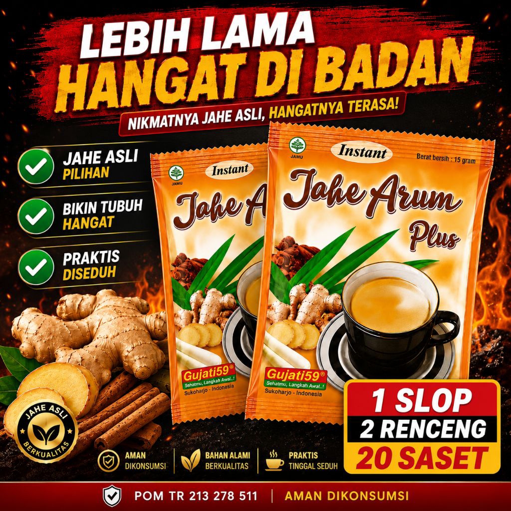 Jahe Instan Gujati Jahe Arum - 20 Sachet, Rasa Nikmat, Menghangatkan Tubuh, Meredakan Mual