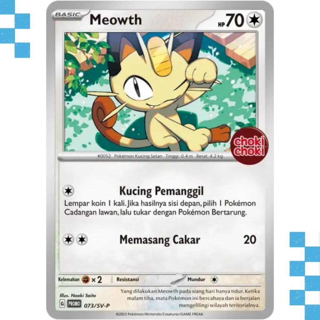 Kartu Pokemon Meowth 073/SV-P Indonesia Promo Choki Choki