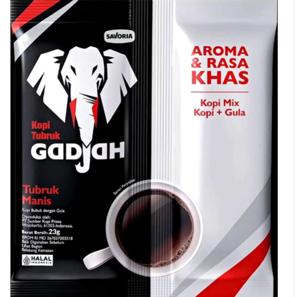 Kopi Tubruk Gadjah Gula Terpisah - Sachet Gula Terpisah 1 Renteng  isi 10 Sachet x 23gr
