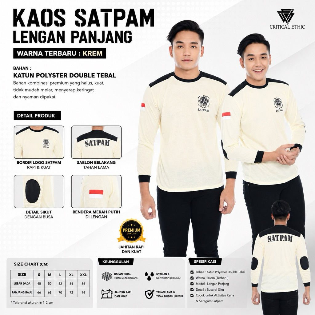 CRITICAL : KAOS SATPAM DECKER WARNA CREAM LENGAN PANJANG KAOS PRIA COD