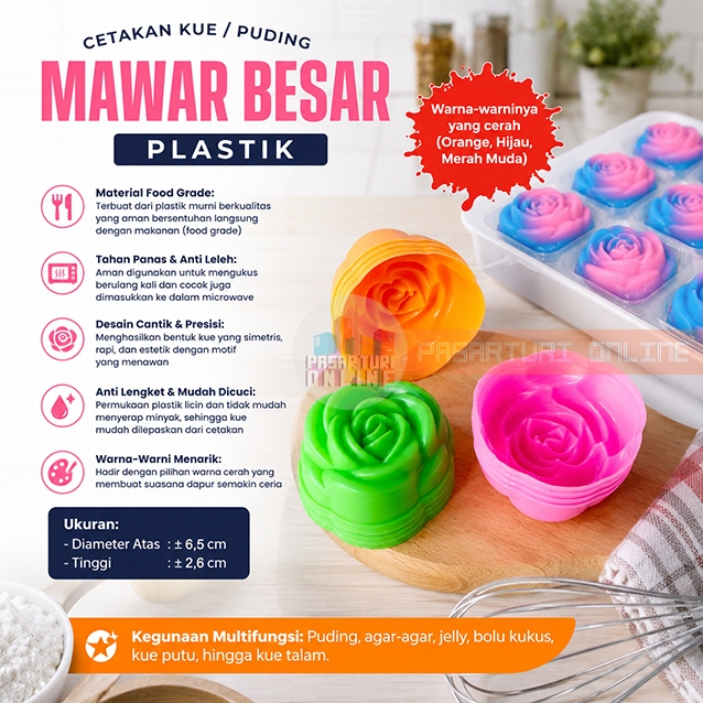 Cetakan Kue MAWAR BESAR Rege Plastik Puding Jelly Plastik