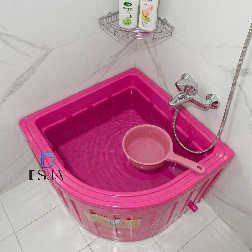 Bak Mandi Sudut Kamar Mandi Minimalis Merk Walrus Bahan PVC 120 L Free Gayung Dan Pembuangan Air