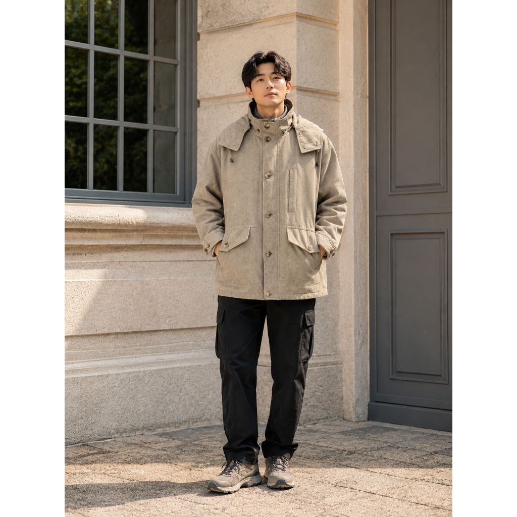 Jacket semi parka bahan suede