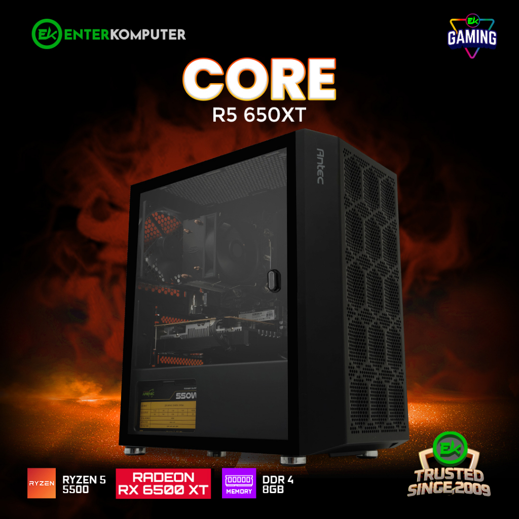 EK Gaming Core R5 650XT - PC Rakitan Gaming  Ryzen 5 5500 RX 6500 XT 4GB RAM DDR4 8GB - Enter Komput