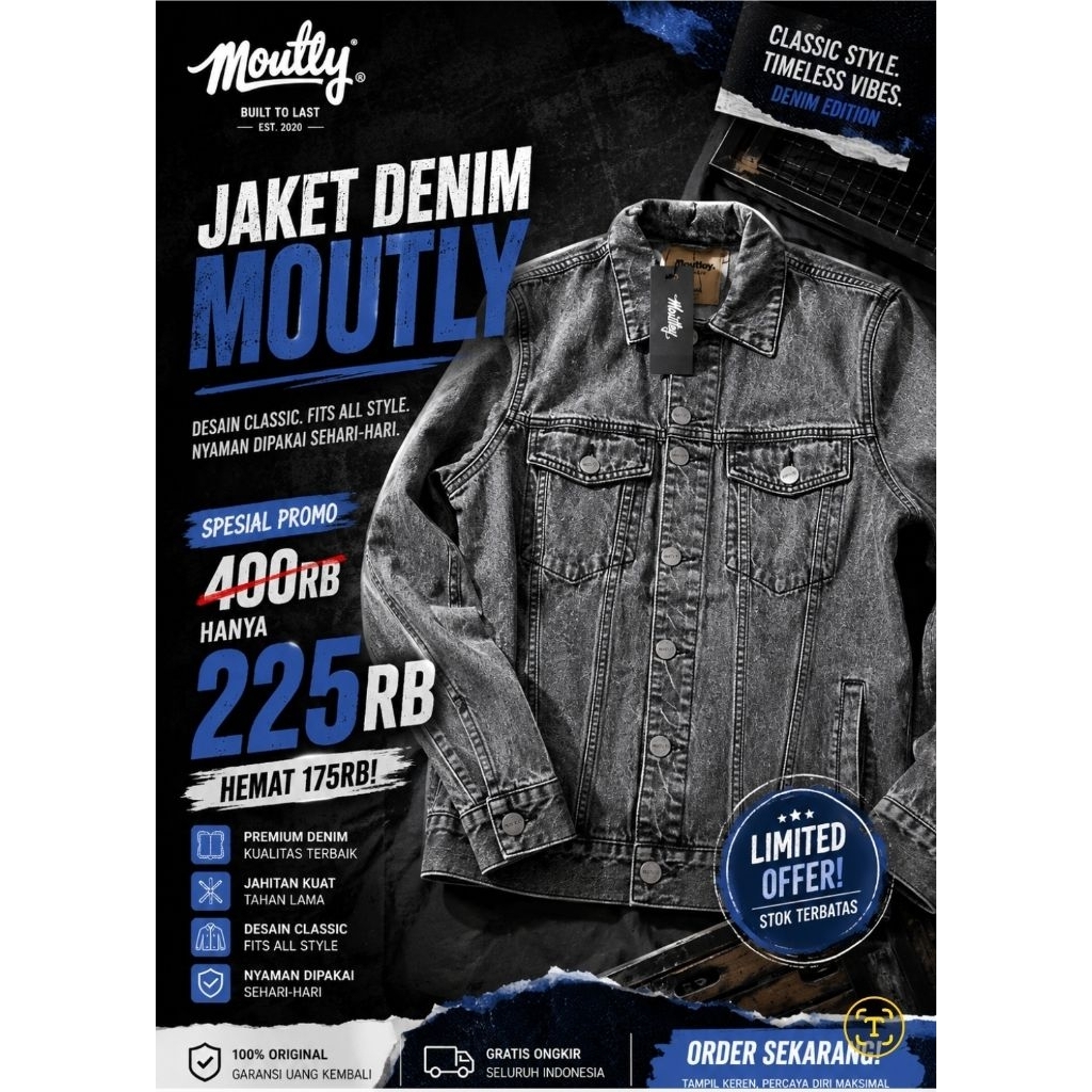 Jaket Jeans Moutley Denim  Grey original