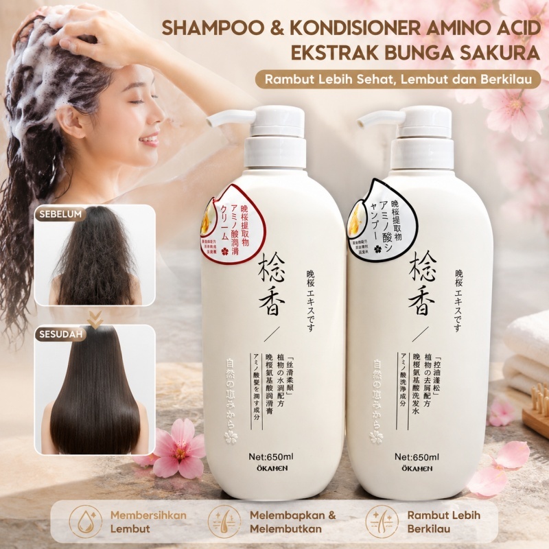 SAKURA SHAMPOO OKANEN / SAMPO SAKURA / Sakura Shampo Okanen 650ml + Sakura Japan Hair Conditioner 65
