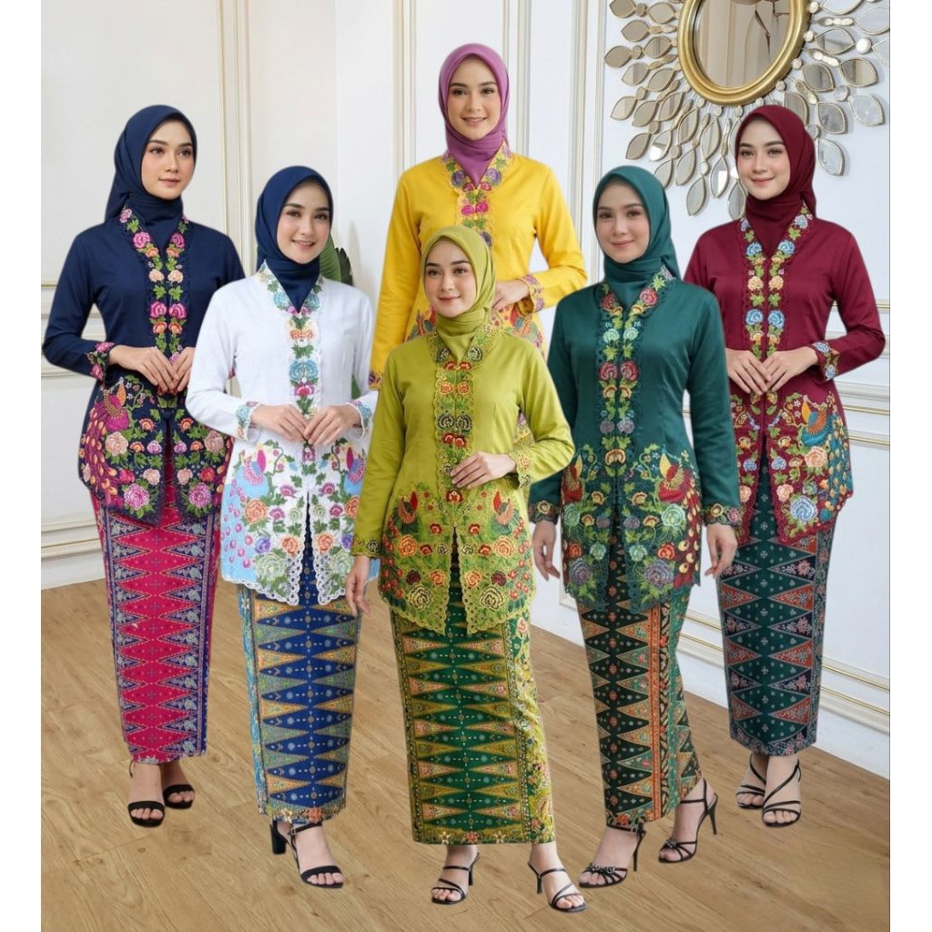 {1347} Set Kebaya Encim (Bordir Merak) Set Kebaya Encim Modern - Kebaya Encim Terlaris
