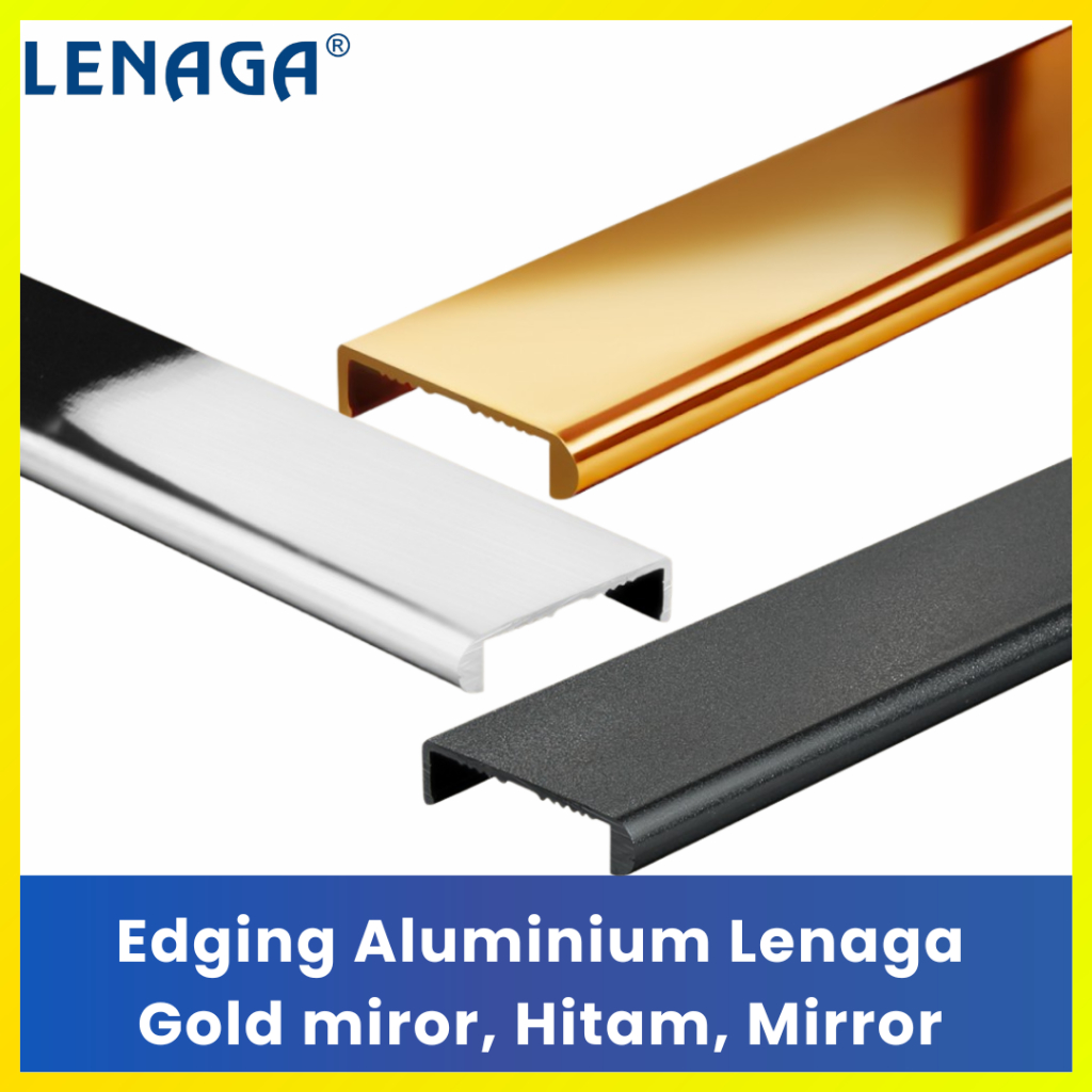 LENAGA Edging Aluminium Gold Mirror Hitam Mirror Profil Lis Bingkai Pintu Lemari Batang 3 Meter