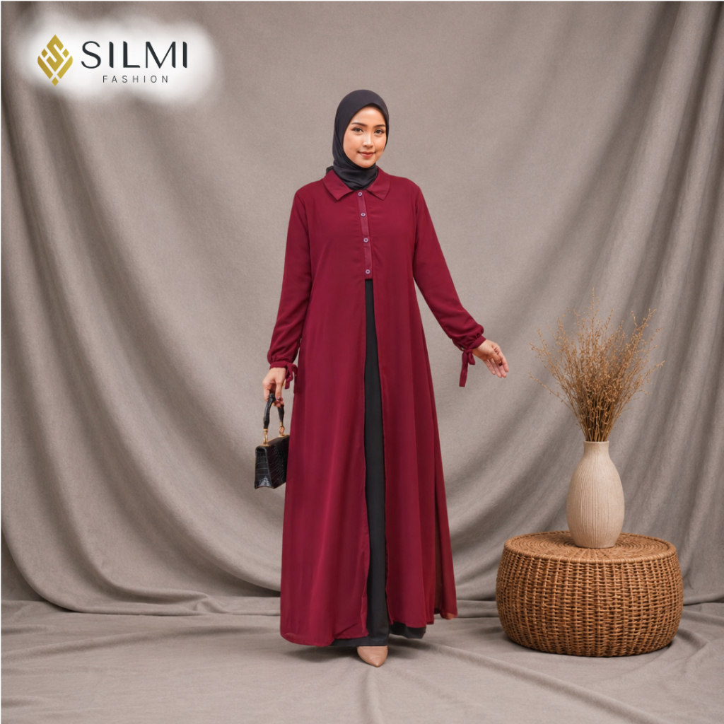 [SILMI] Carissa - Gamis Outer Lepas Pasang - Long Outer Gamis Kondangan Polos - Outer Saja