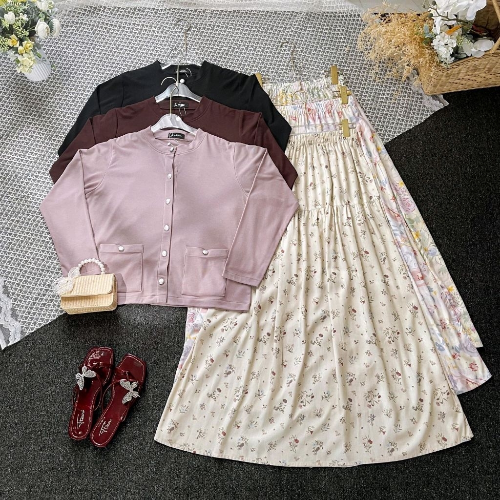 Asofa Diva One Or Set Blouse Aksen Kantong Mix Rok Mayung