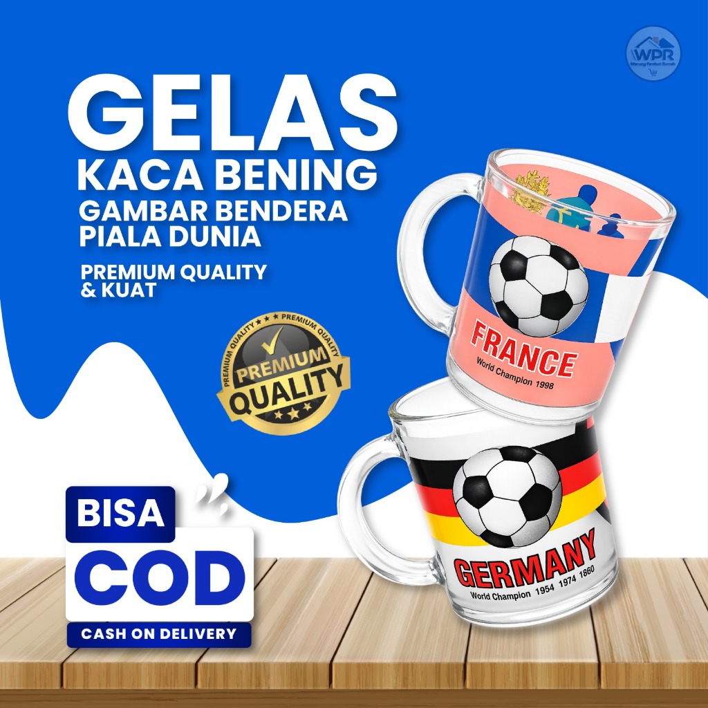 (1 PCS )GELAS KACA TEH 350 ML GELAS PIALA DUNIA SEPAK BOLA