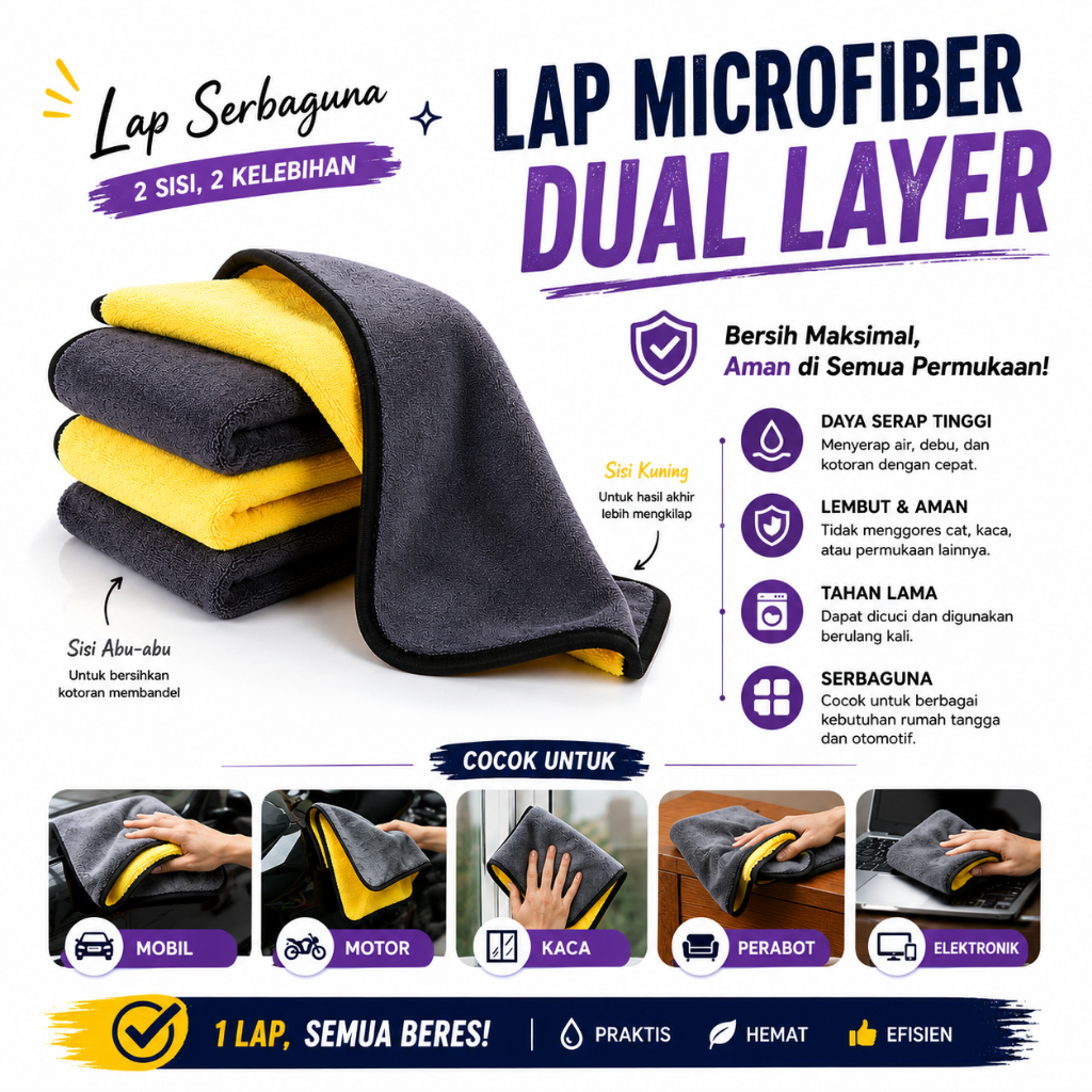 Kain Lap Detailing Microfiber 30x30cm Poles Mobil Motor Halus 2 Sisi Serbaguna