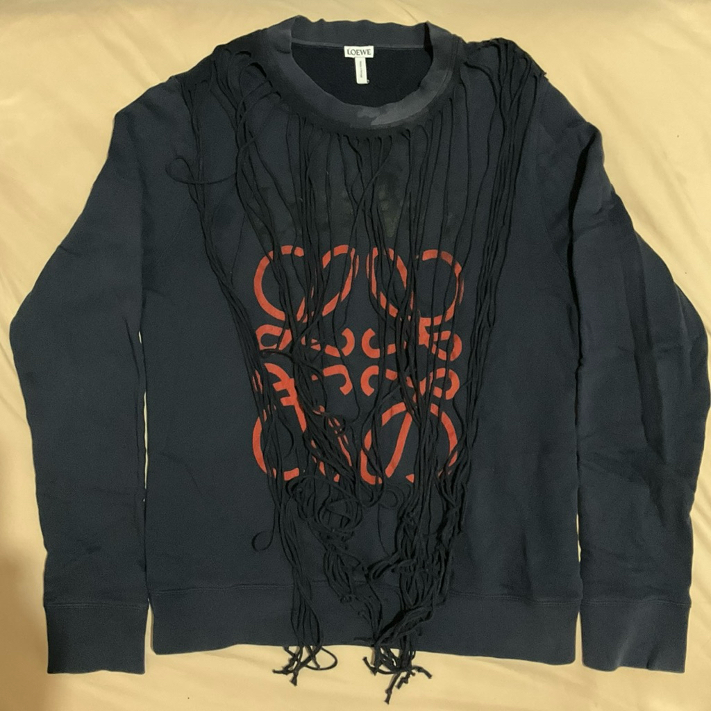 From 12jt preloved Loewe navy anagram fringe sweatshirt made in Portugal original - sweater , cn , h