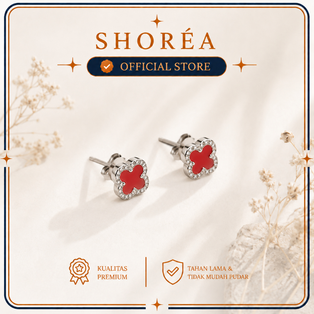 Anting Titanium Leaf Clover Merah