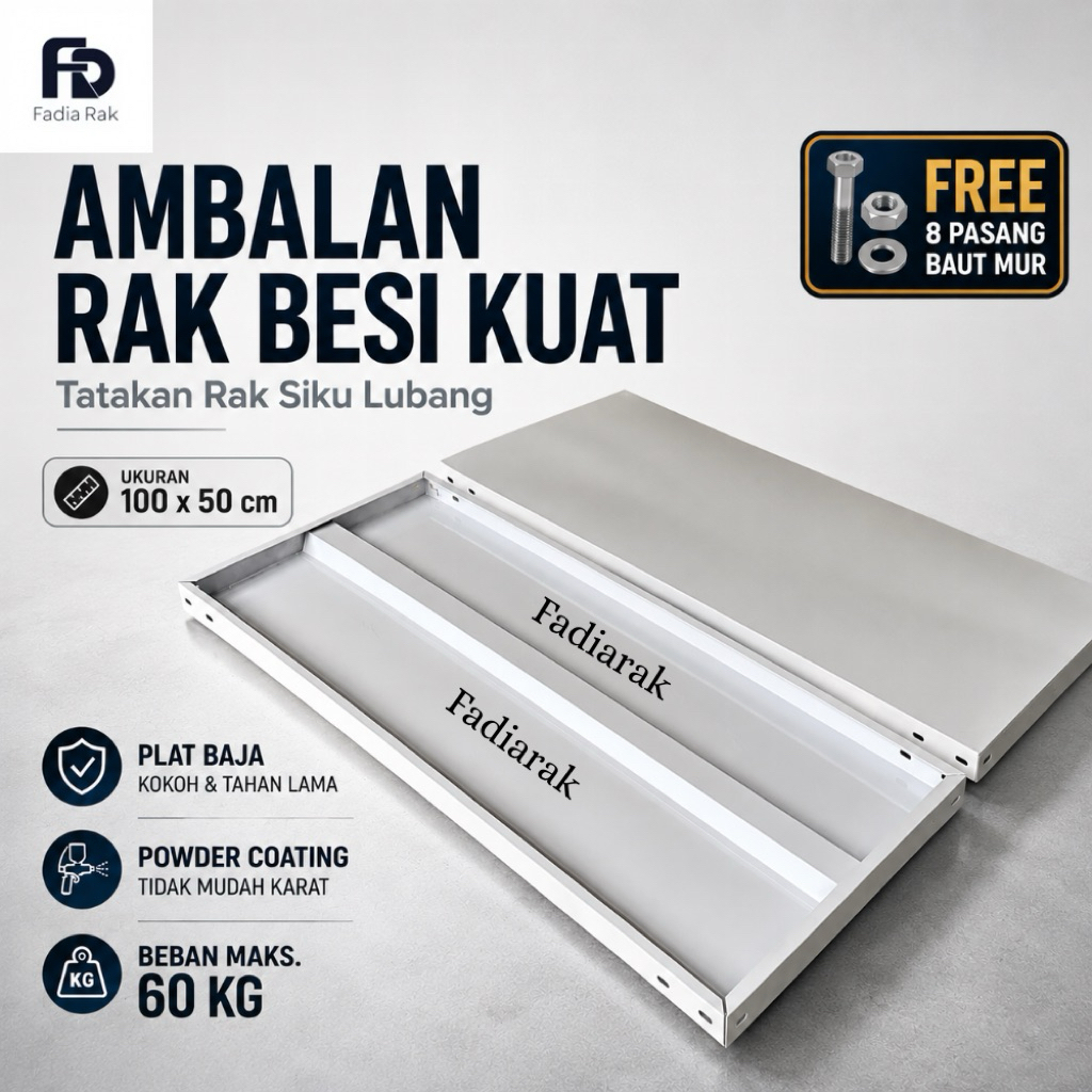 Ambalan Tatakan Shelving Tambahan Meja Rak Besi Siku Lubang 100x50cm