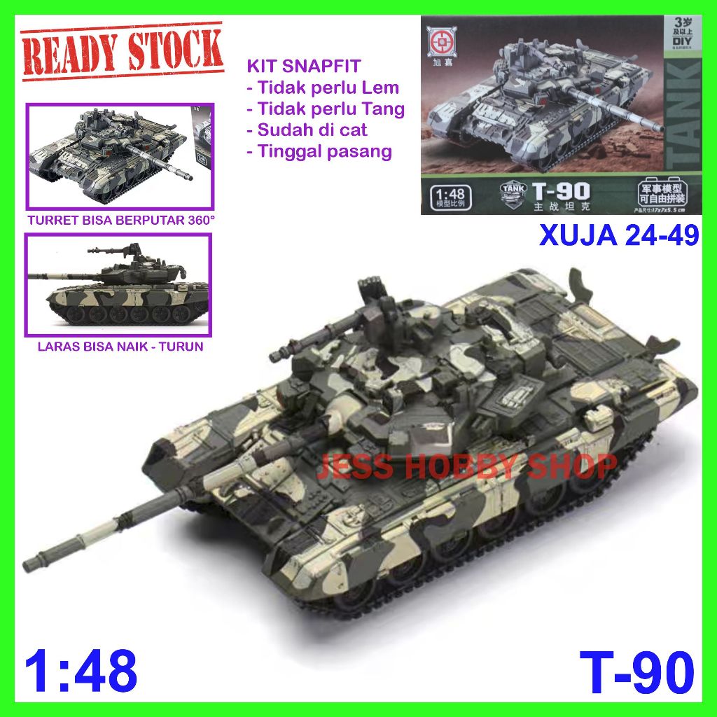 Model Kit XUJA 1/48 Tank T-90 Russian Main Battle Tank T90 dan MBT lainnya Mainan Anak Block Militer