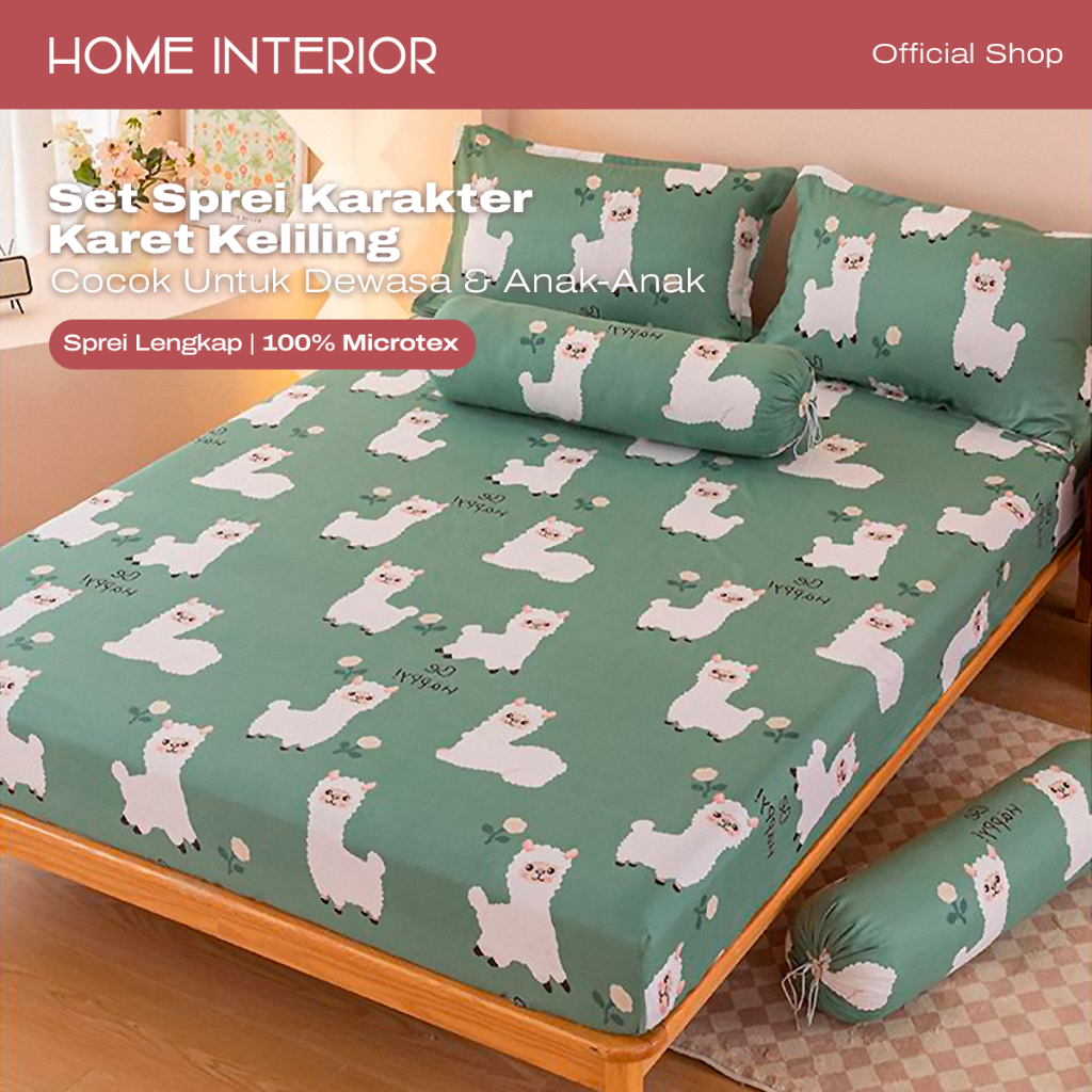 CICIBARBAR Set Sprei Karakter Alpaca Sarung Bantal Guling Seprei Set Sarguntal Karet Keliling Anti G
