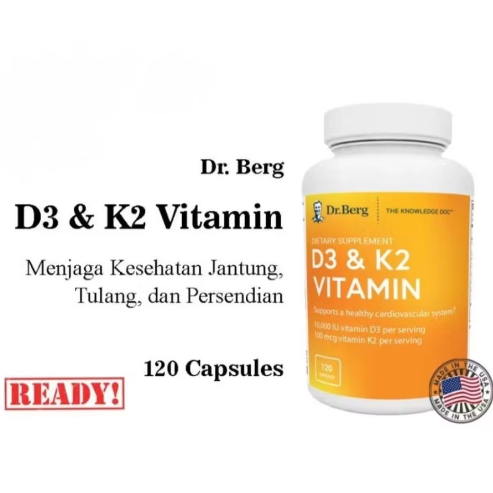 VITAMIN D3 & K2 Dr.Berg Capsule Support A Healthy Cardiovascular System 10.000 IU 120 KAPSUL MENJAGA