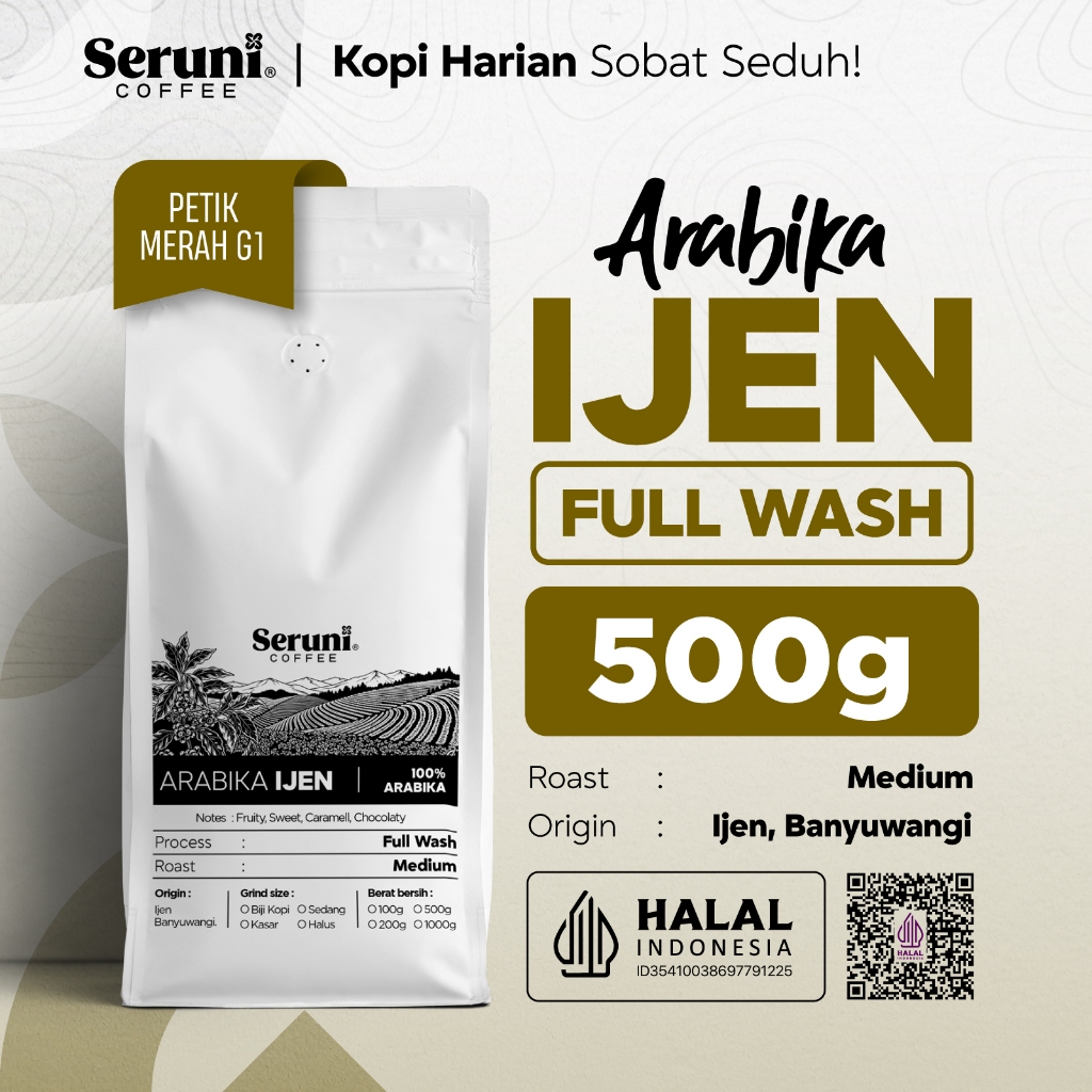 Kopi Arabika Ijen FULL WASH - 500g | Petik Merah G1 | Medium Roast | Fresh Roast - SERUNI Coffee.