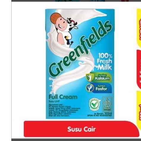 Greenfields Susu UHT Full Cream Kotak 105 ml