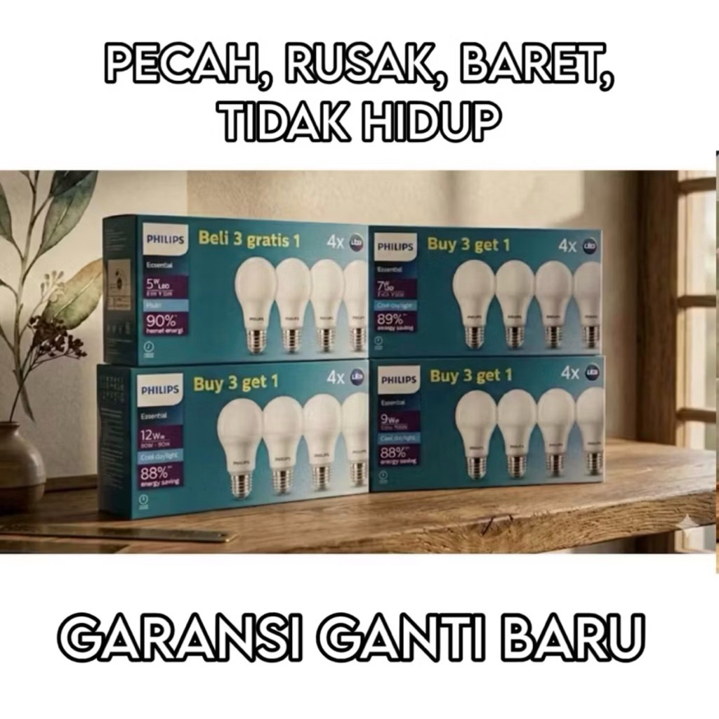 Lampu Philips Essential 7w 9w 12w Putih LED Original