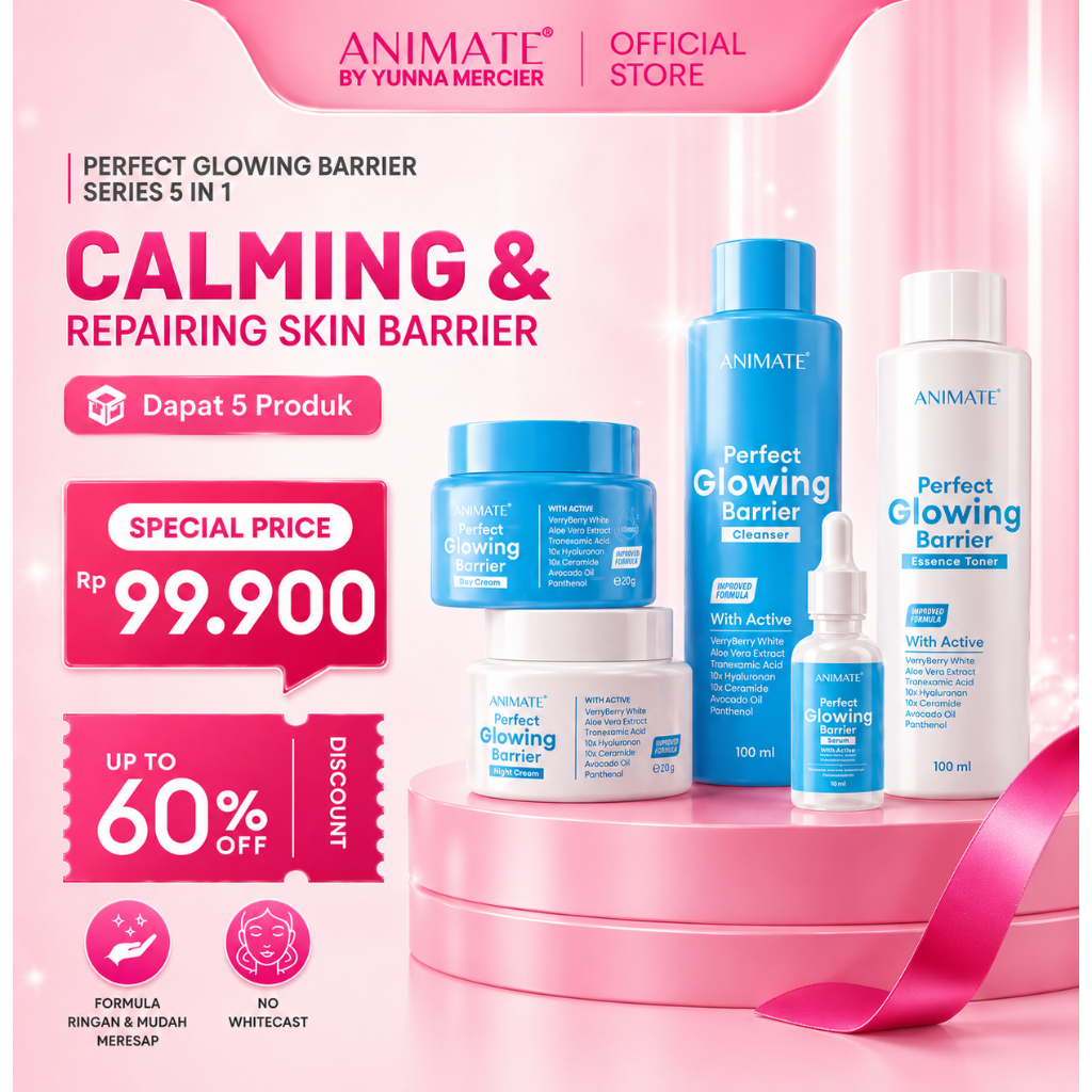 Paket Animate Perfect Glowing Barrier Skin Repair 5in1 Memperbaiki Skin Barrier Bebas Jerawat - Pake