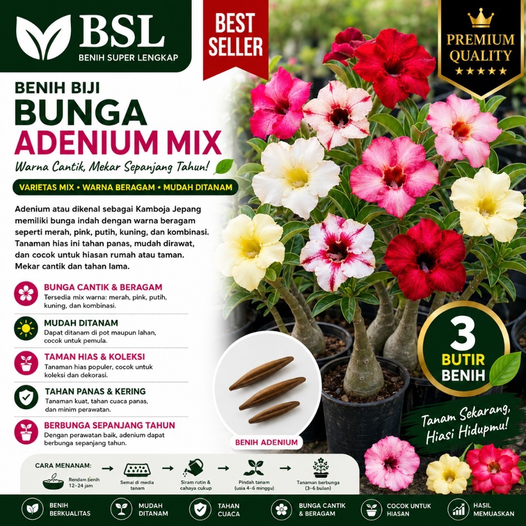 ( 3 Butir ) Benih Biji Bunga Adenium Mix | Adenium Obesum | UKI BIBIT
