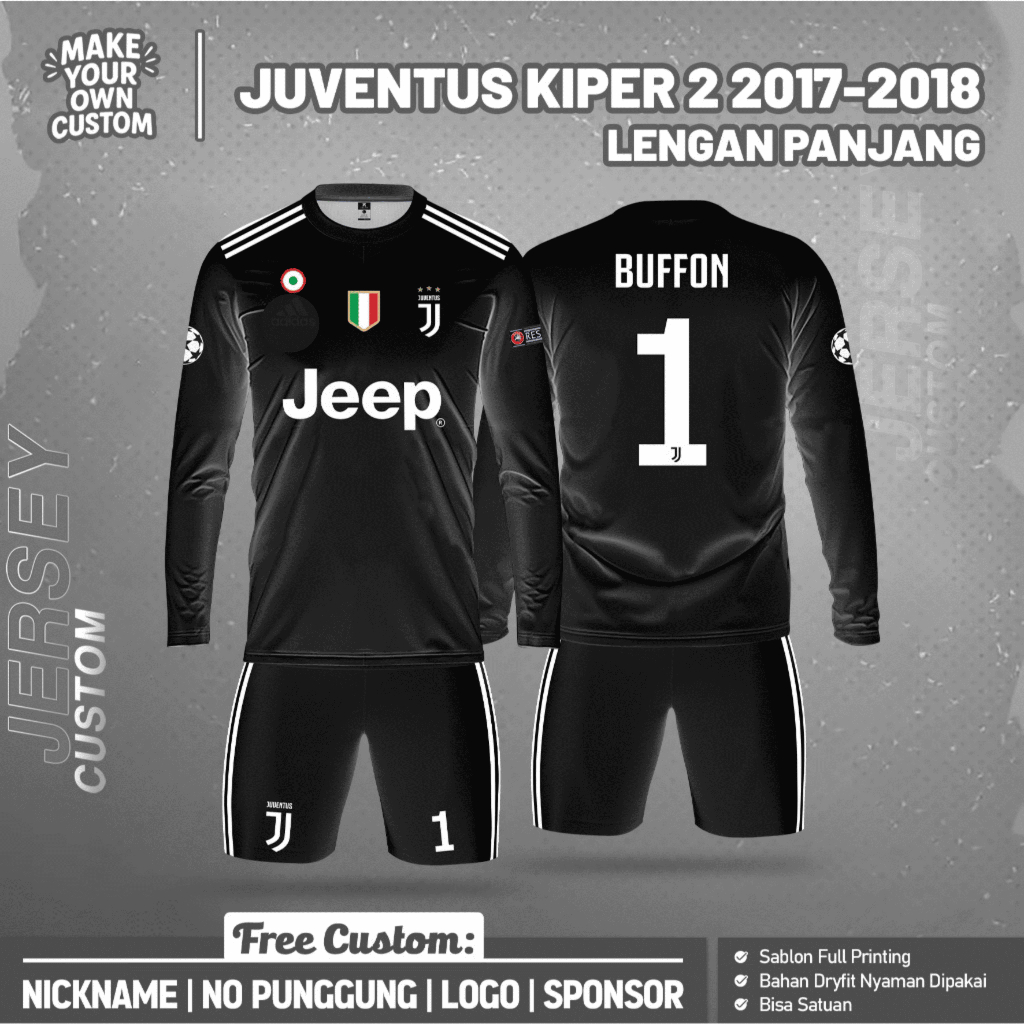 BUFFON Jersey Kiper Panjang / free custom nama dan nomor punggung