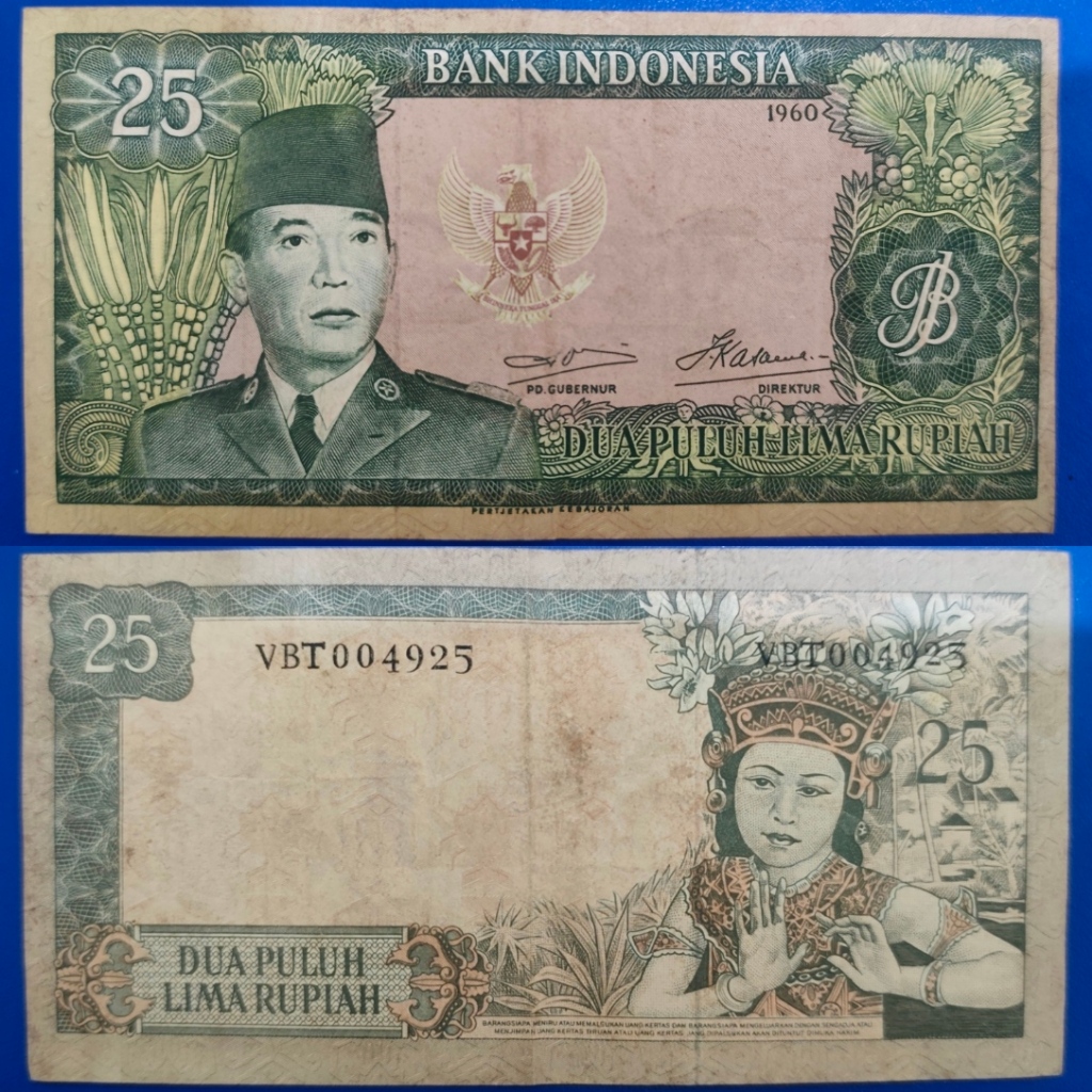 Uang Kuno 25 Rupiah seri Soekarno tahun 1960
