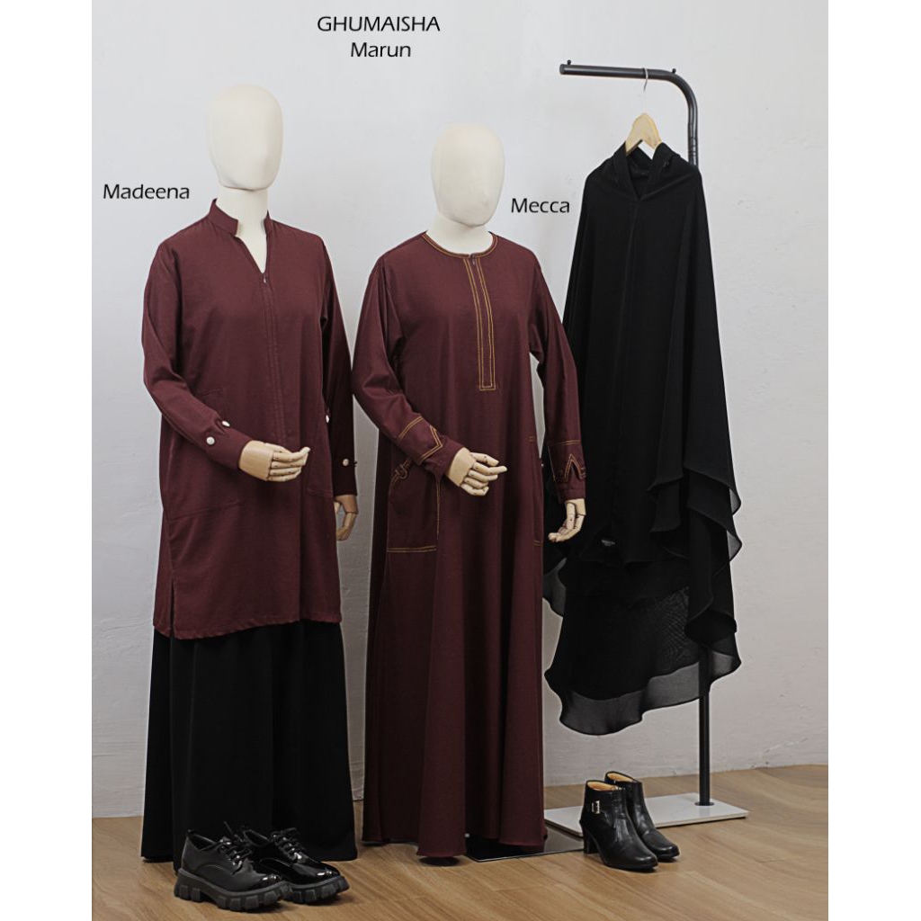 gamis syar'i/tunik/abaya warna maroon by ghumaisha collection
