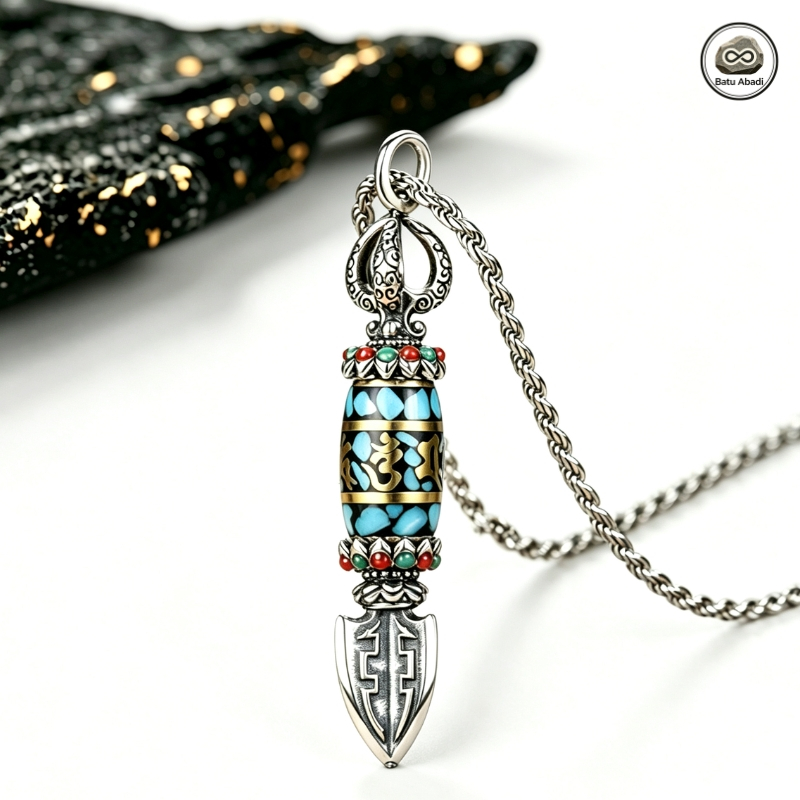 Kalung Perak Thailand Pria - Kalung Vajra Tibet Gaya Vintage Etnik untuk Pria - Kalung Anti Karat Ti