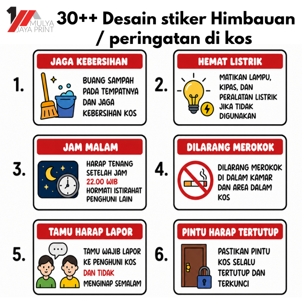 Stiker Peringatan Kost | Stiker Himbauan Kost | Papan Himbauan | Aturan kosan