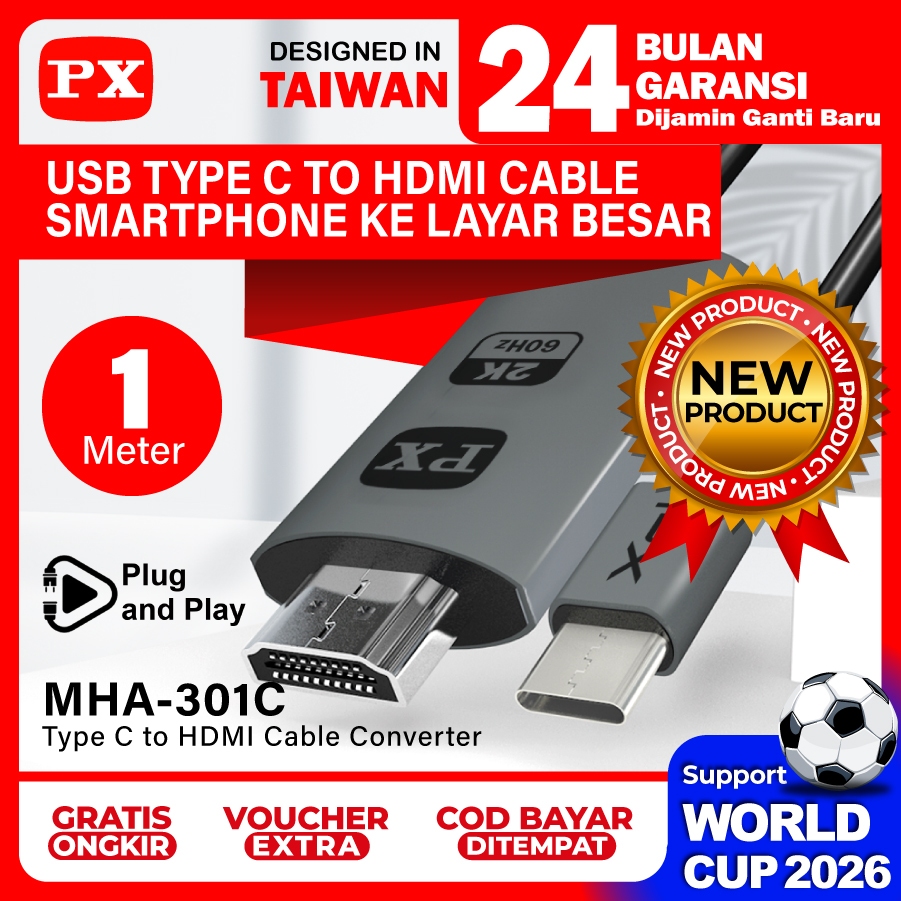 Kabel USB Type C ke HDMI TV Monitor Proyektor Converter Tablet Smartphone 1 Meter PX MHA-301C