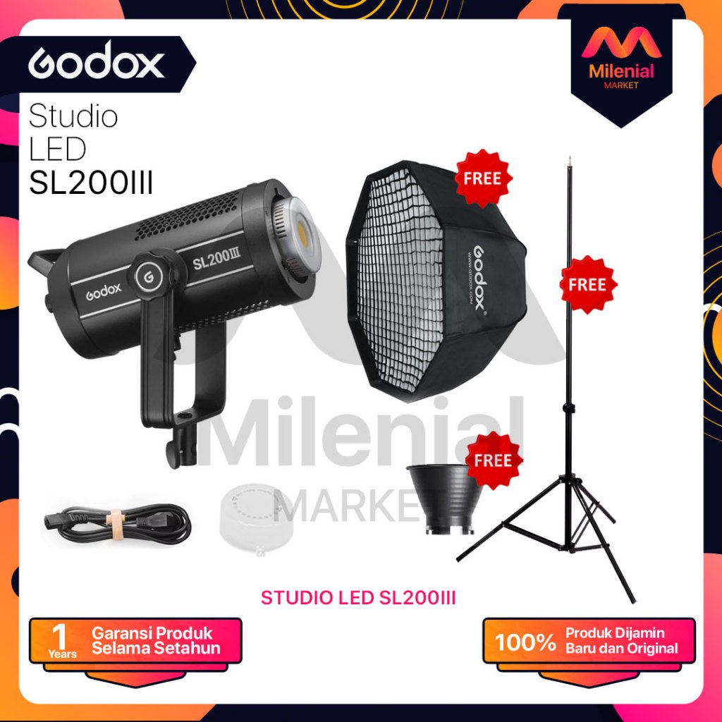 Paket Murah Milenial Godox SL200III SL200 III with Softbox SB UE Umbrella SB GUE LED Godox SL200III 